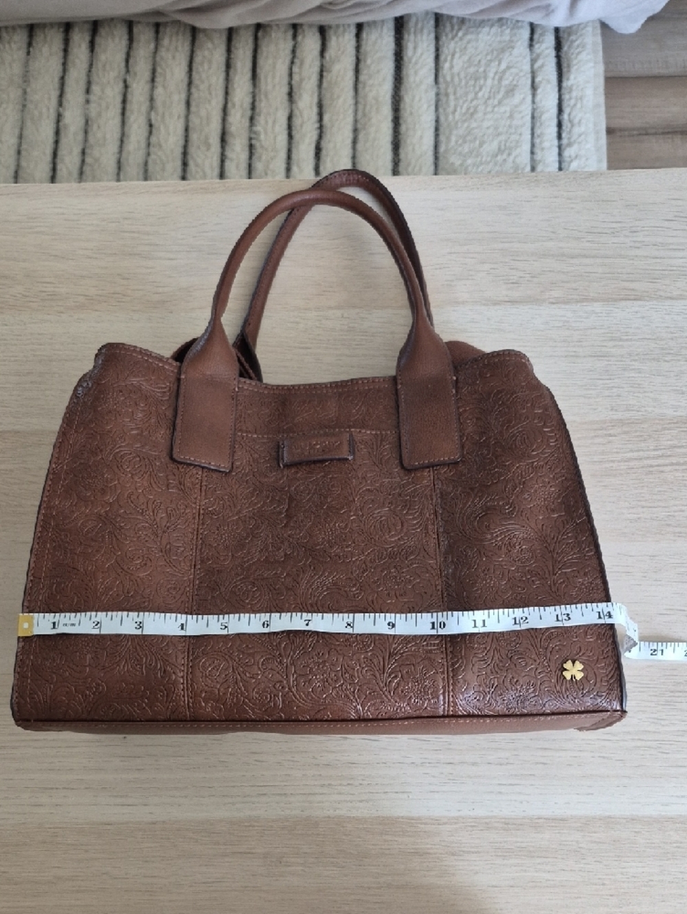 Lucky Brand Brown Floral Embossed Leather Satchel - Picture 11 of 12